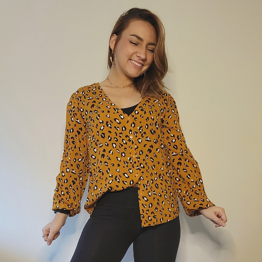 Cheetah Print Long Sleeve Blouse